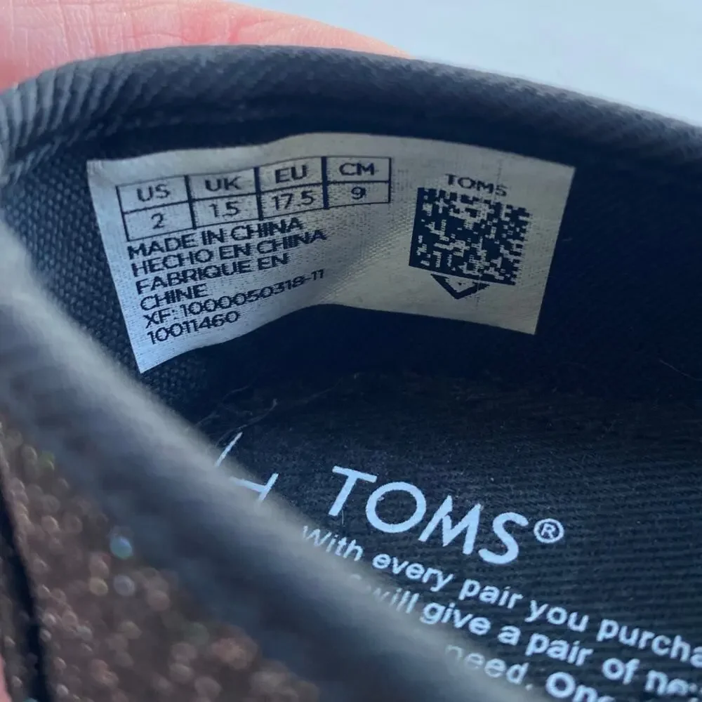Toms Classic Black Glitter Baby Infant Walker Size 2 Shoes